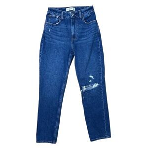 Abercrombie & Fitch Women’s Dark Wash Distressed Curve Love High Rise Mom Jeans